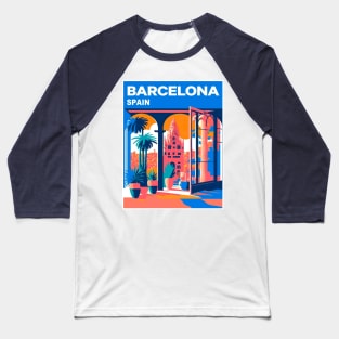 Barcelona Spain Colorful Abstract Surreal Gaudi Church Scene Print Baseball T-Shirt